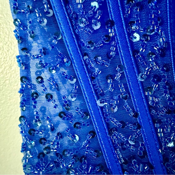 Electric Cobalt Cyber Glam Sequin Corset Mini 💙 Night Luxe Princess Dress - Picture 6 of 9